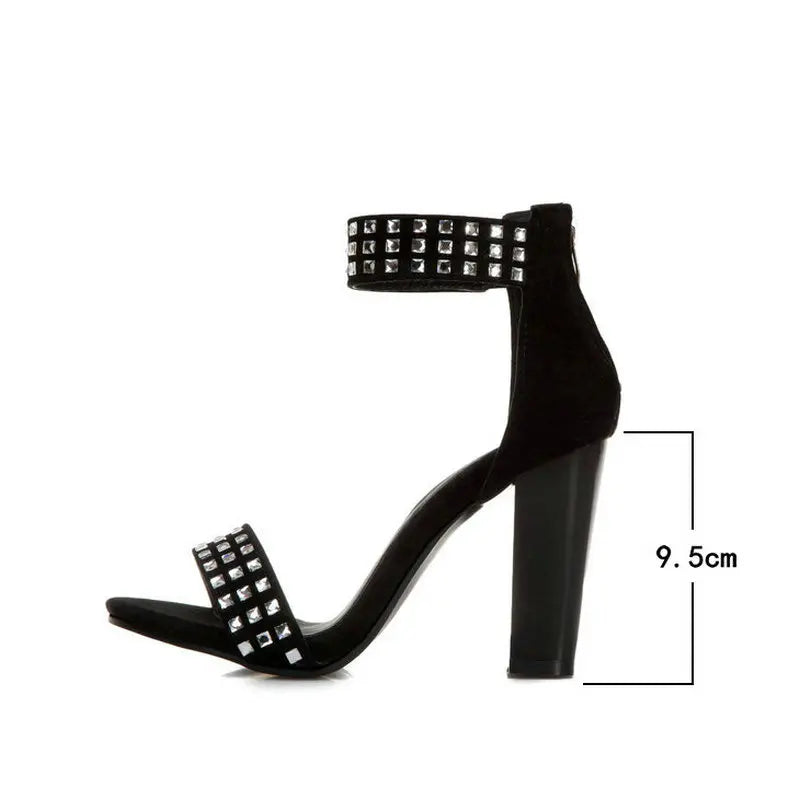 2020 Summer Women Shoes Fashion Crystal Zipper Women Ankle Strap Sandals Square High Heel Party Women Sandals Faux Suede Shoes