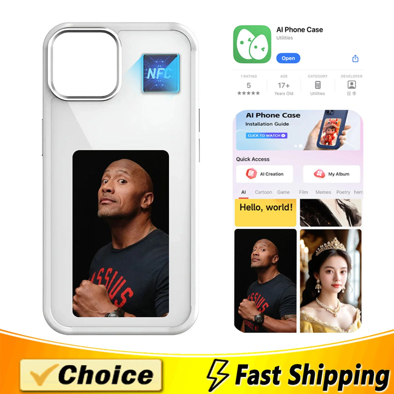 NFC Phone Case For iPhone 14 15 13 Pro Max Smart E-ink Screen Case Replace Photos Tough Guy Boys Girls Silicone Phone Cover