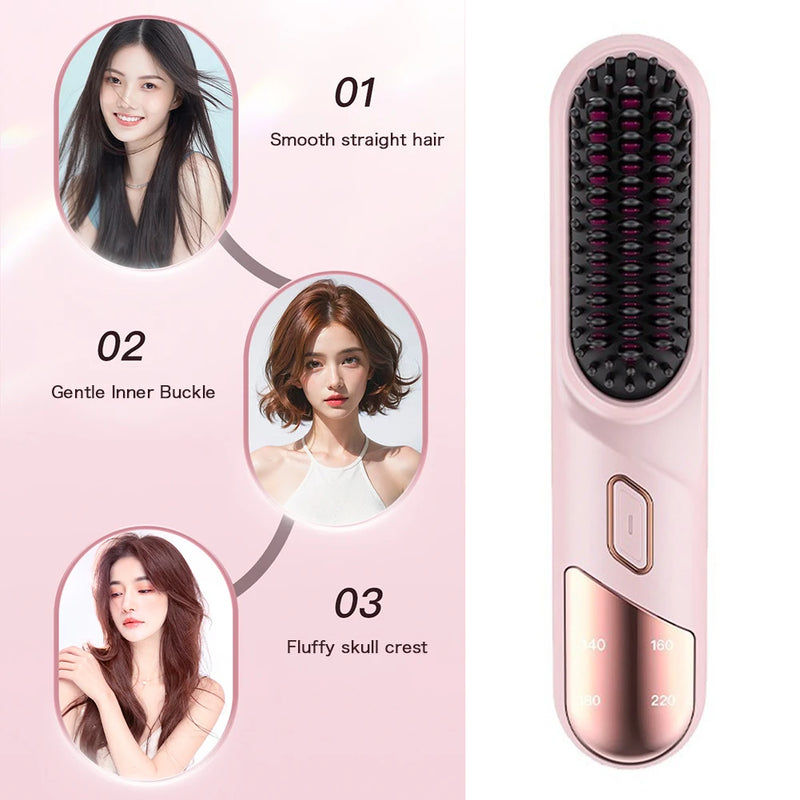 Wireless Hair Straighteners 4000mah Mini Hot Comb Dryer And Straightening Brush Hair Styling Appliances Hot Comb Straightener