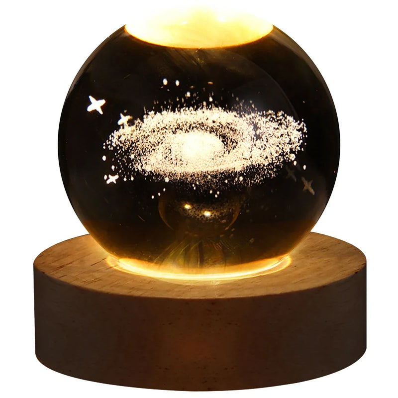 6/8cm 3D Crystal Ball Decoration 2024 Astronomy Solar System Planets Moon Astronaut LED Balls Home Snow Glass Globe Decorations