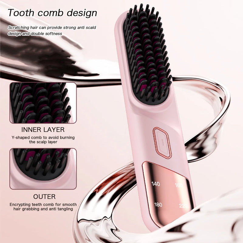 Wireless Hair Straighteners 4000mah Mini Hot Comb Dryer And Straightening Brush Hair Styling Appliances Hot Comb Straightener